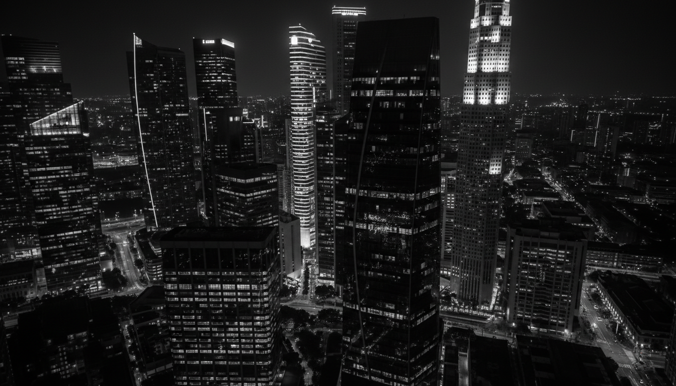 Architectural skyline at dusk