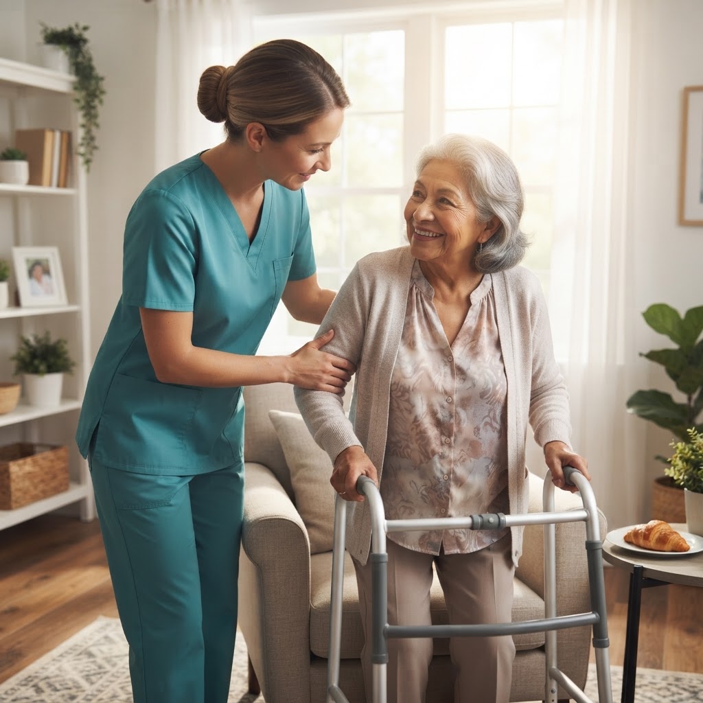 Esperanza caregiver assisting a senior at home