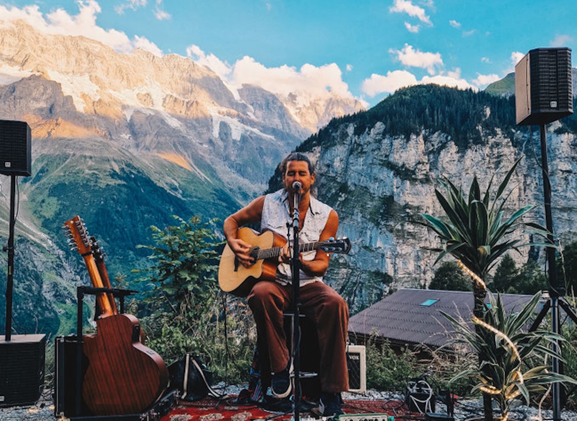 Live music performance in the mountains at Mountain Hostel Gimmelwald