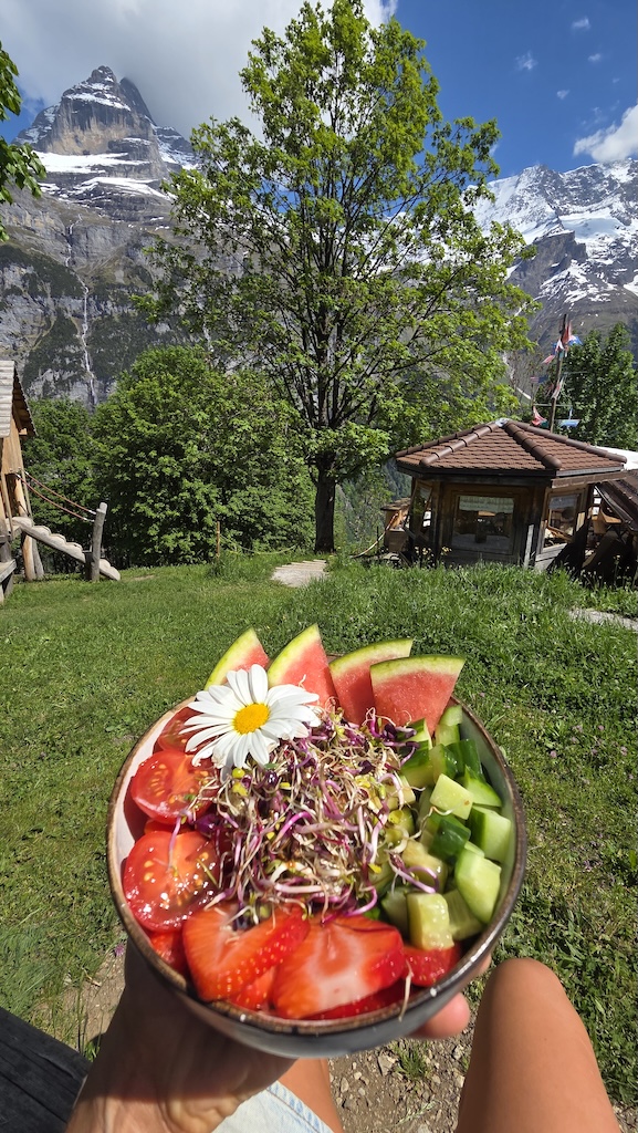 Fresh salad with watermelon and strawberries