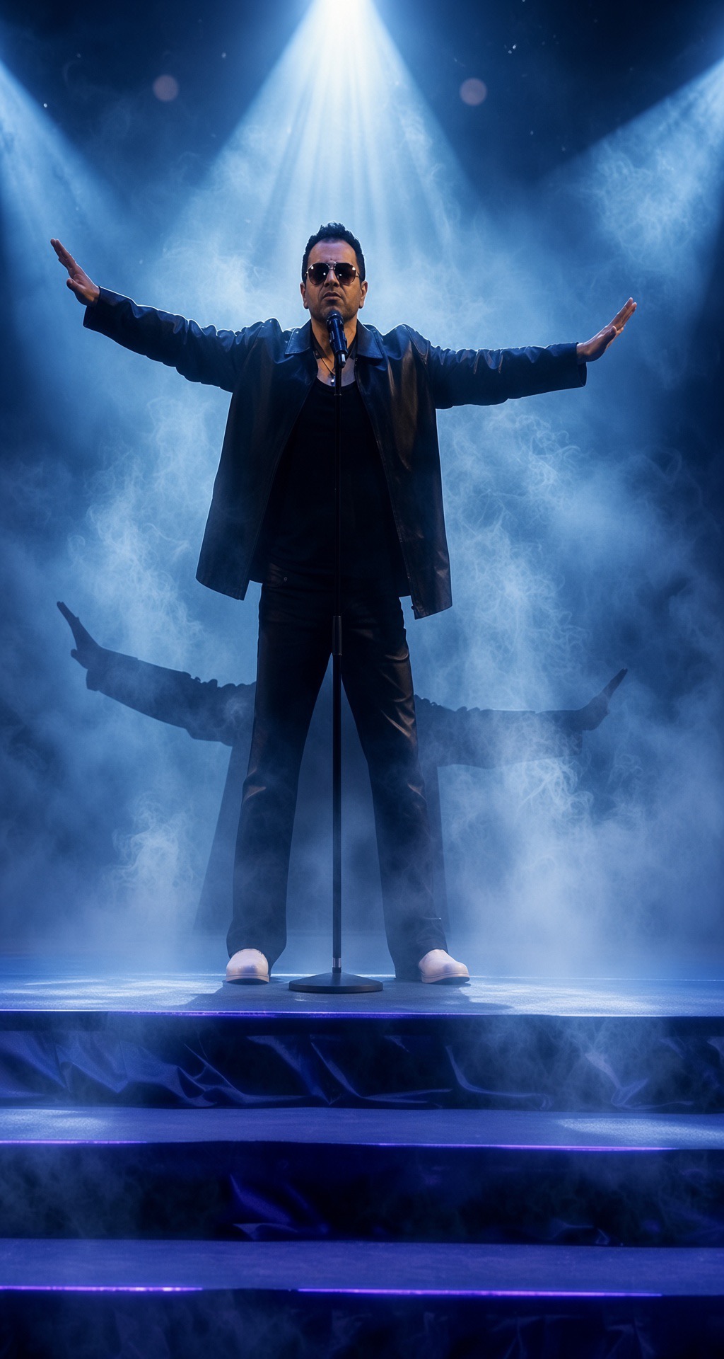 George Michael tribute performer silhouette on stage