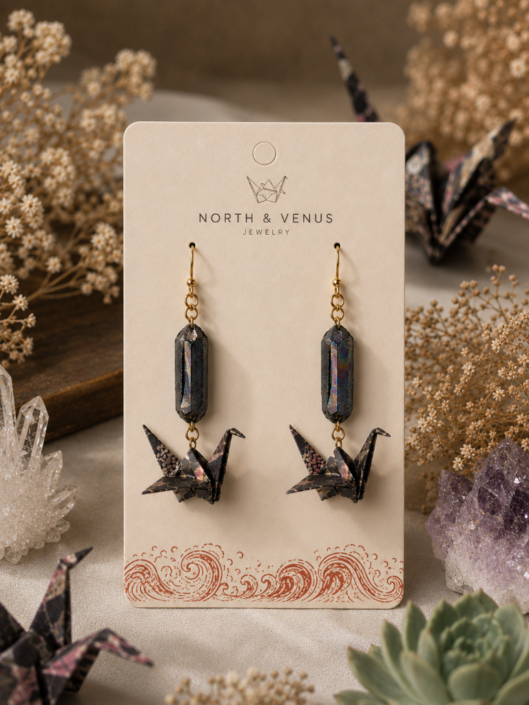 Midnight Crane Earrings