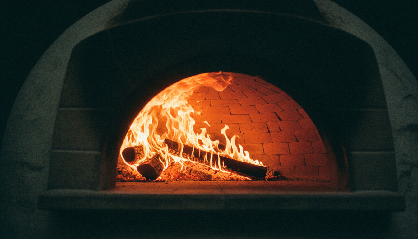 Horno de leña con brasas ardientes