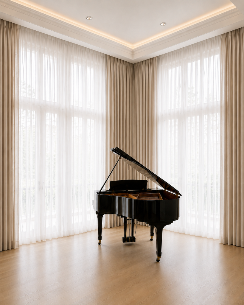 Custom window shades in a luxury interior