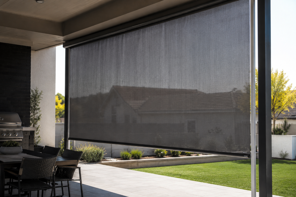 Outdoor patio with shades