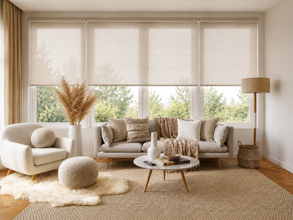 Motorized Roller Shades in Luxury Interior