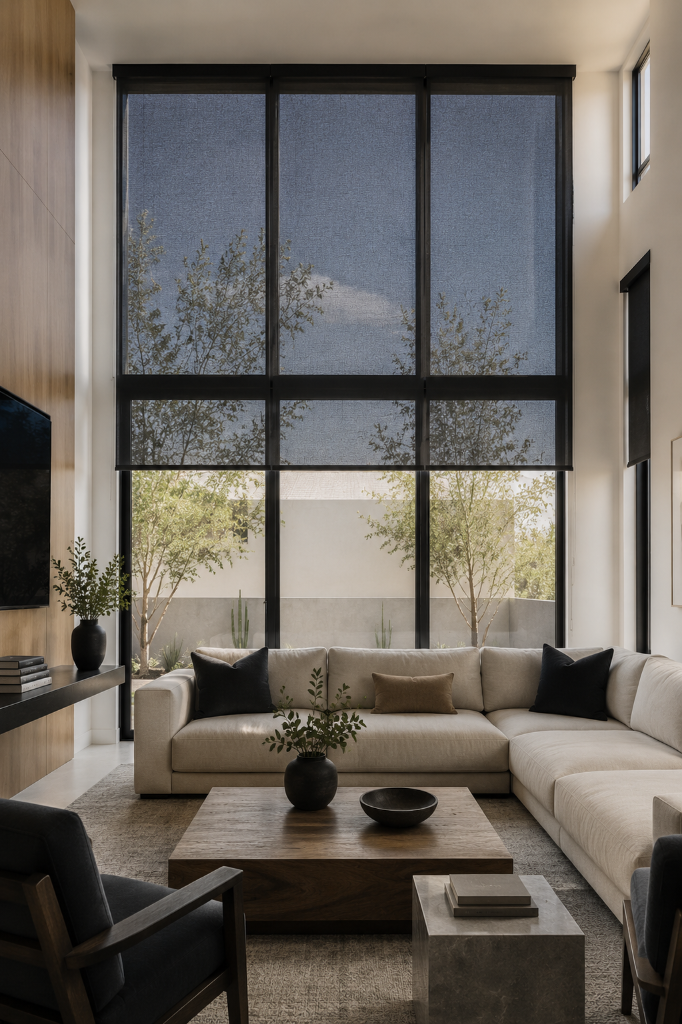 Large window with motorized shades