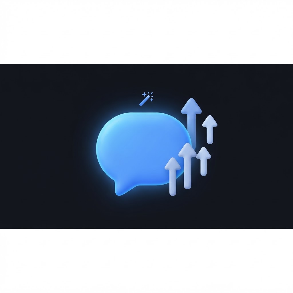 Glowing blue speech bubble with a wand sparkle and rising arrows