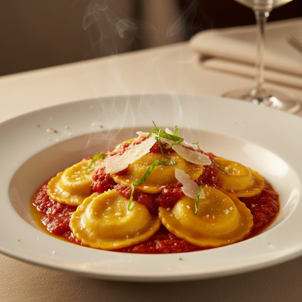 Braised Beef Ravioli with Chianti and Blueberry Sauce