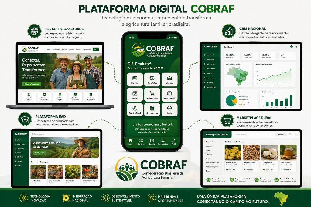 Plataforma Digital COBRAF – Portal do Associado, CRM Nacional, Marketplace Rural, App Central e Plataforma EAD