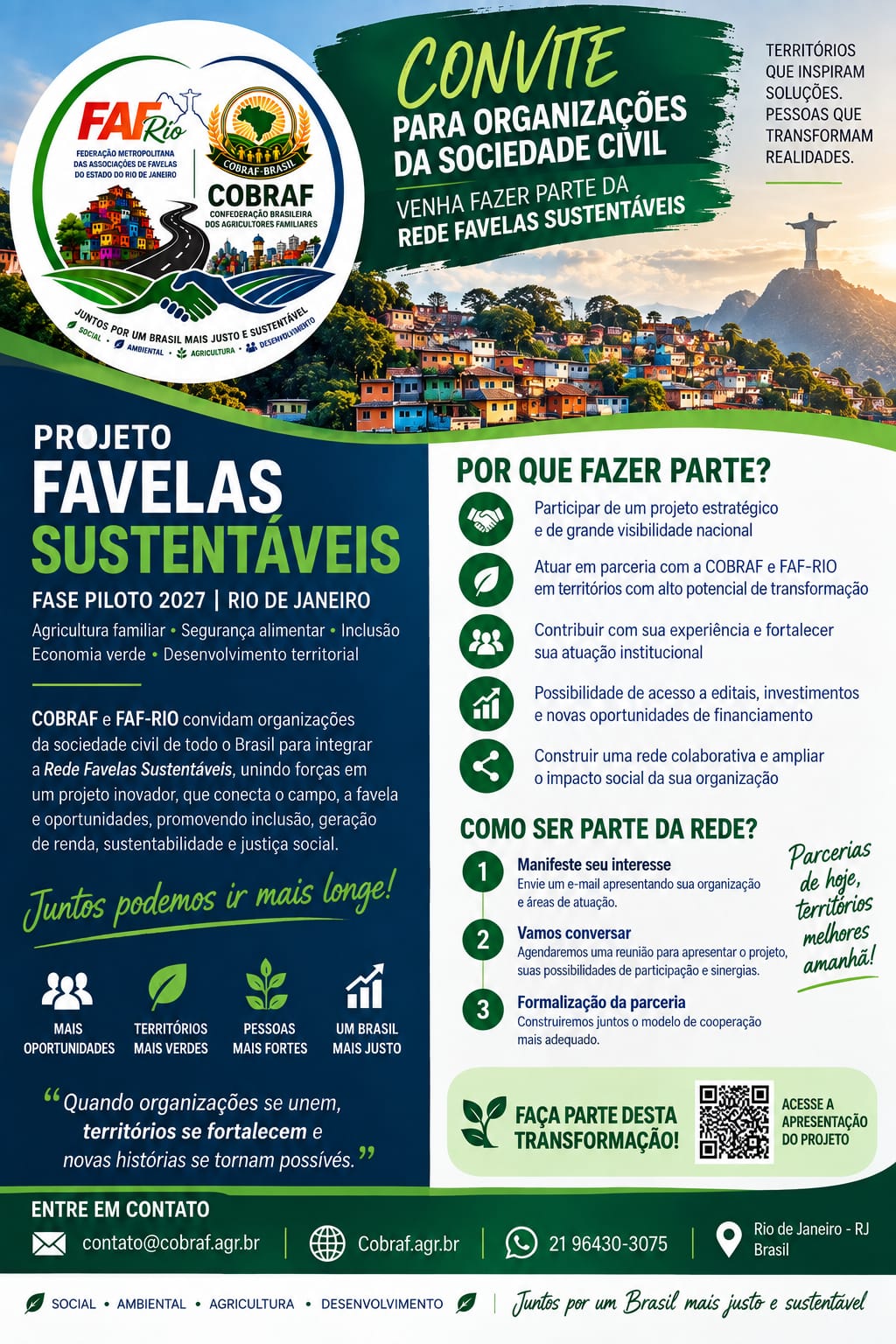 Projeto Favelas Sustentáveis: COBRAF e FAF-RIO convidam organizações da sociedade civil