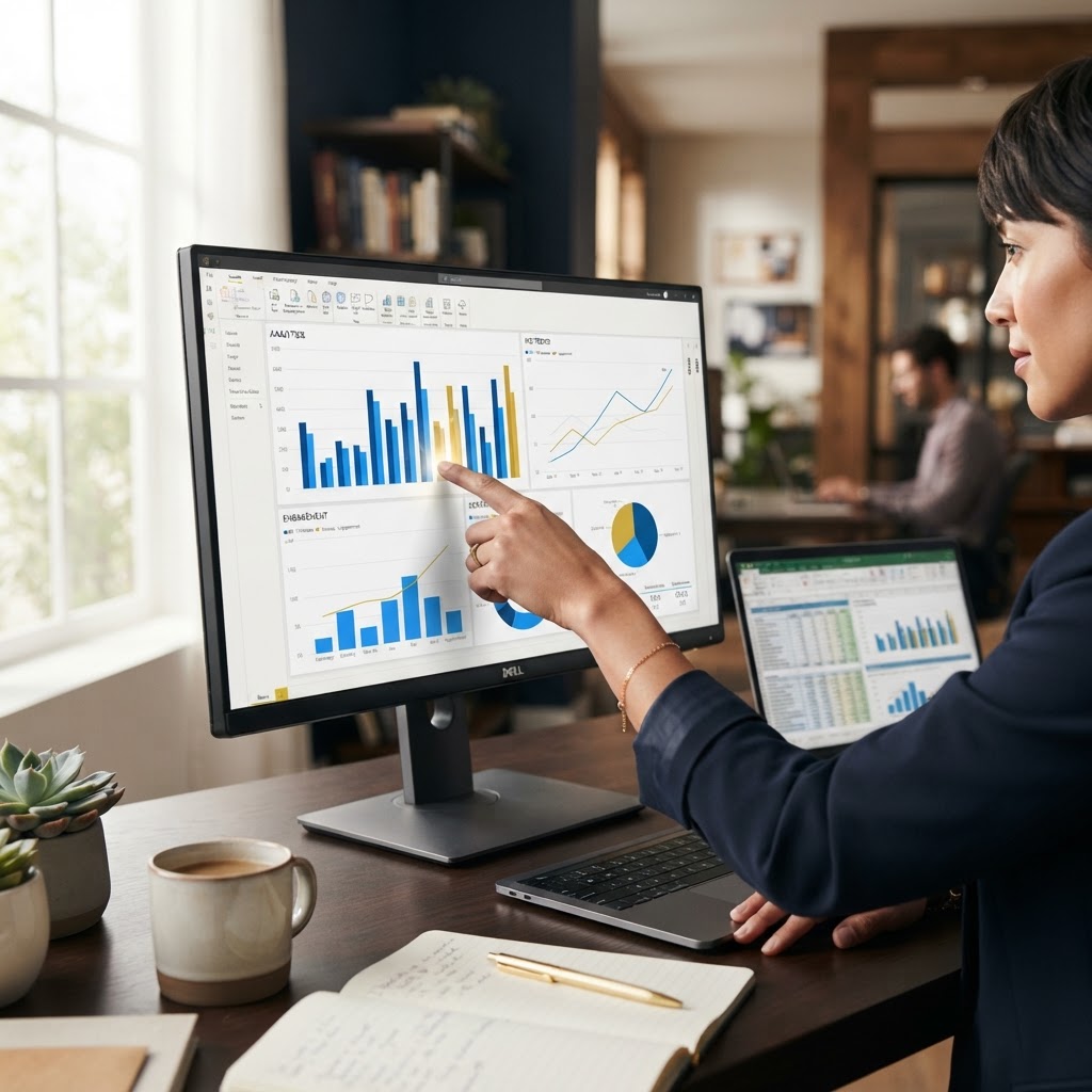 Marketing analyst reviewing campaign performance charts