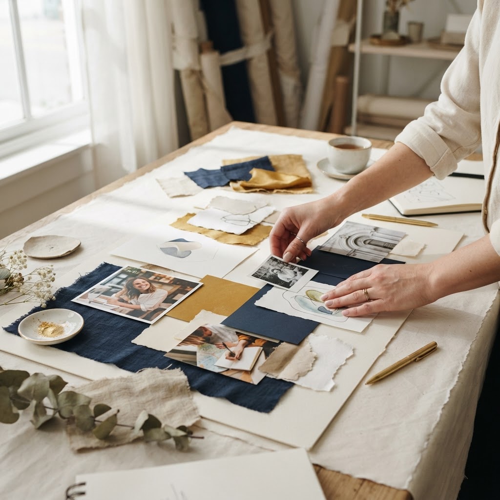 Designer assembling a visual brand story and color palette