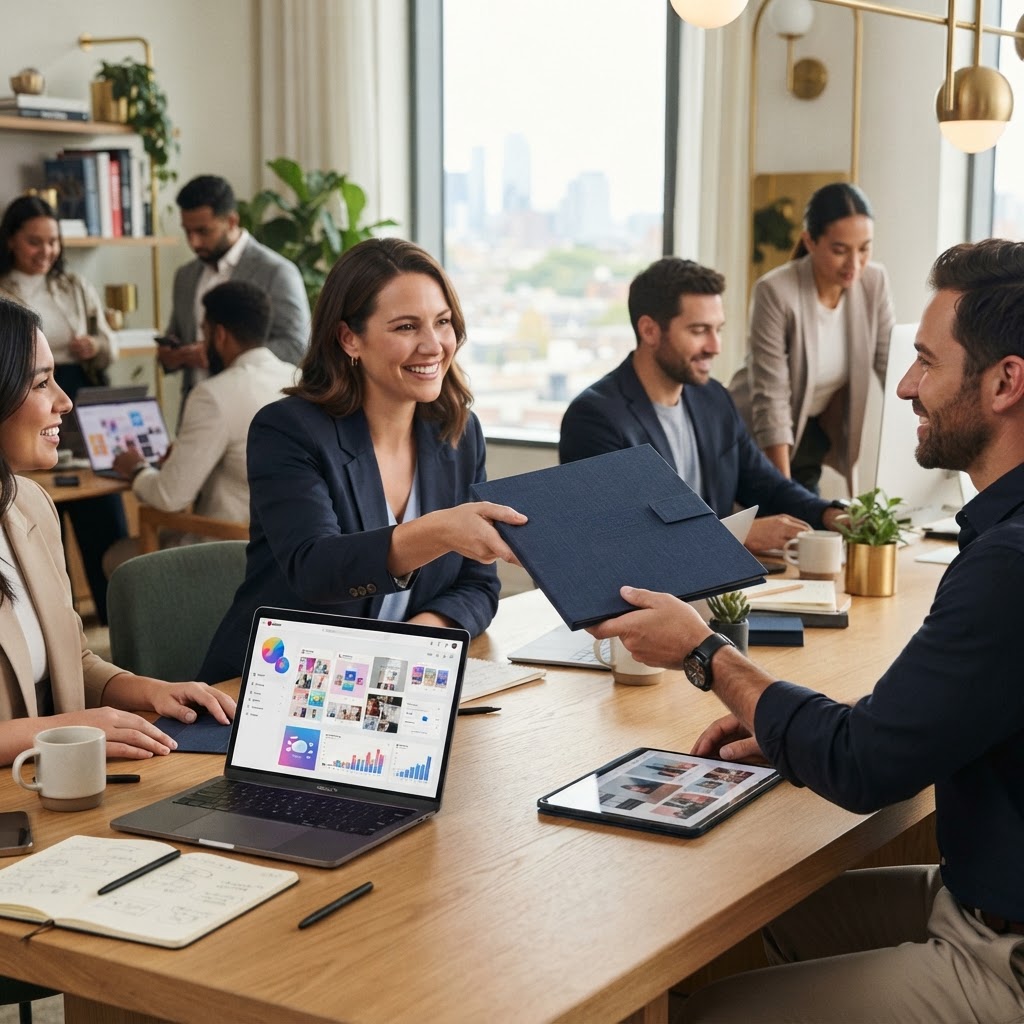 Creative teams collaborating on a shared campaign