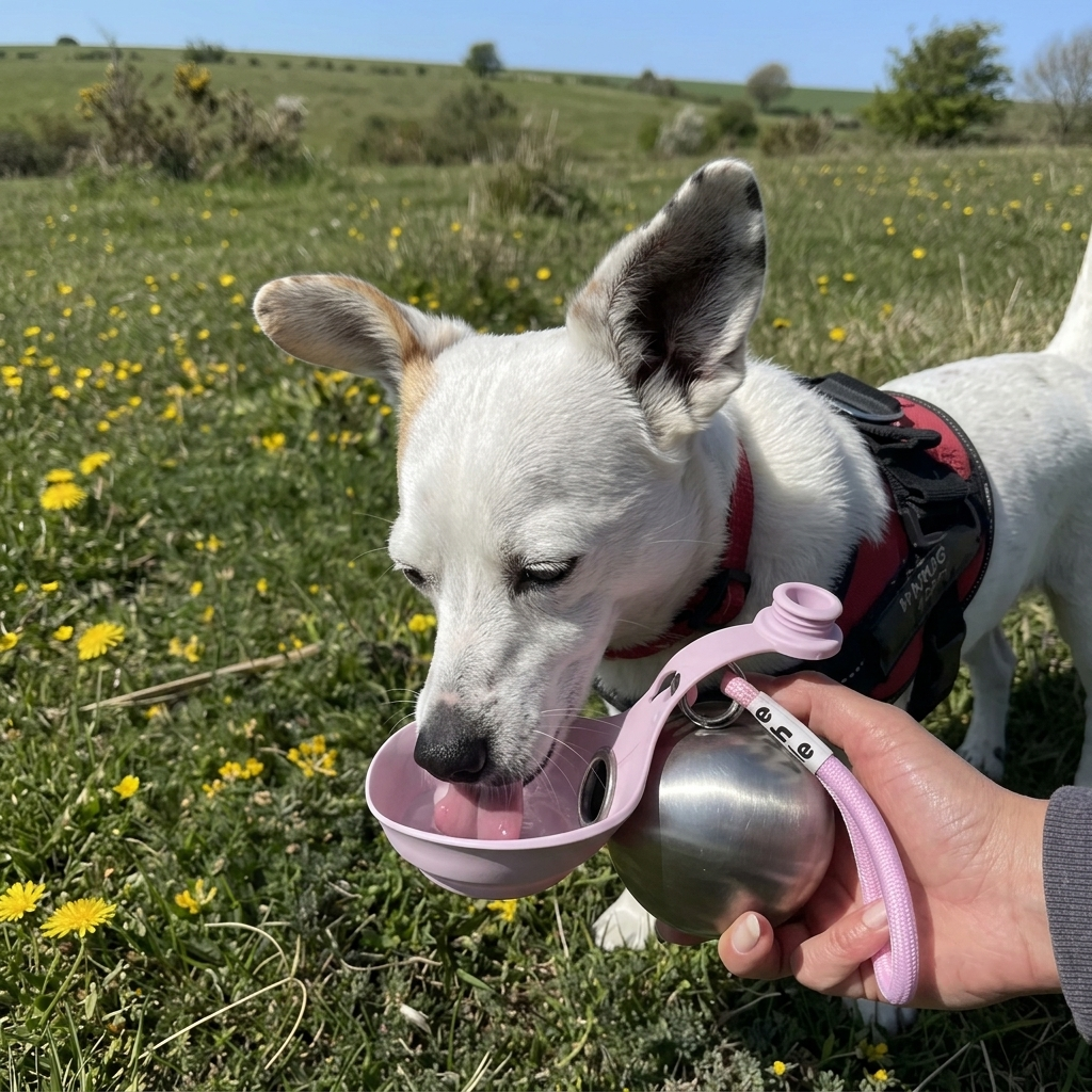 Dog drinking from OvaPet bottle bowl