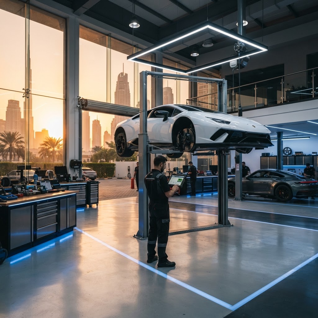 Modern car repair workshop in Dubai