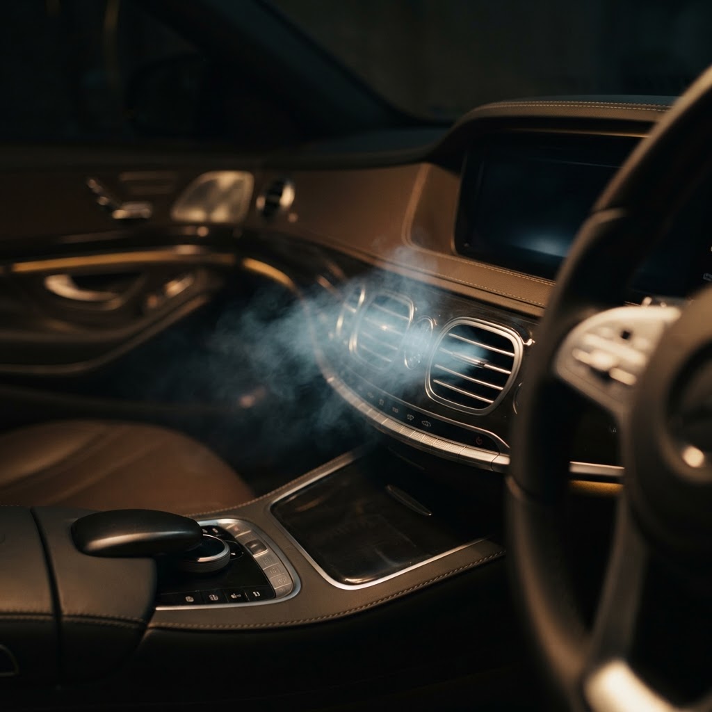 Cool airflow from car dashboard air vents after AC repair in Dubai