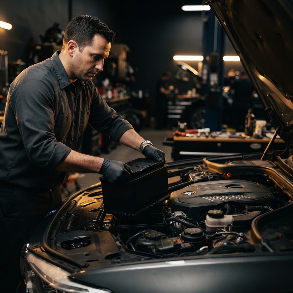 Installing a new car battery on-site in Dubai