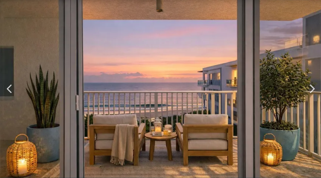 Shoreland oceanfront at sunset