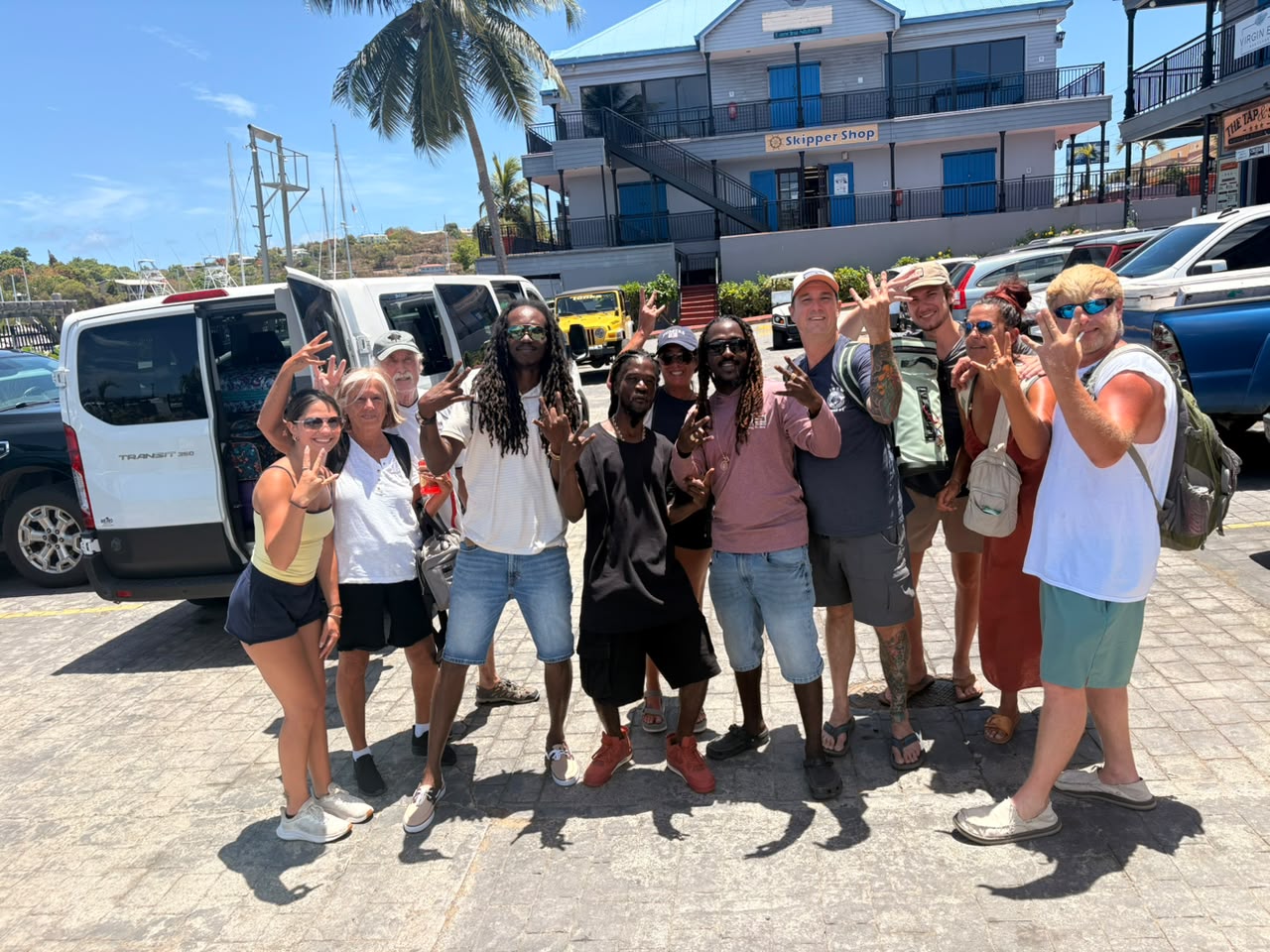 8 Point Marine crew and guests at the marina