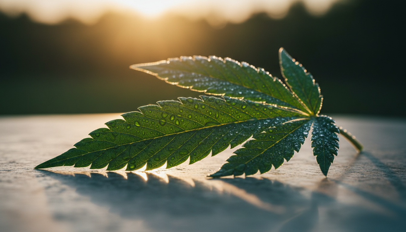 Golden-hour hemp leaf detail
