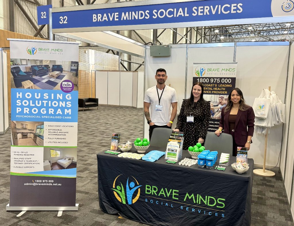 Brave Minds Social Services team at a trade show booth
