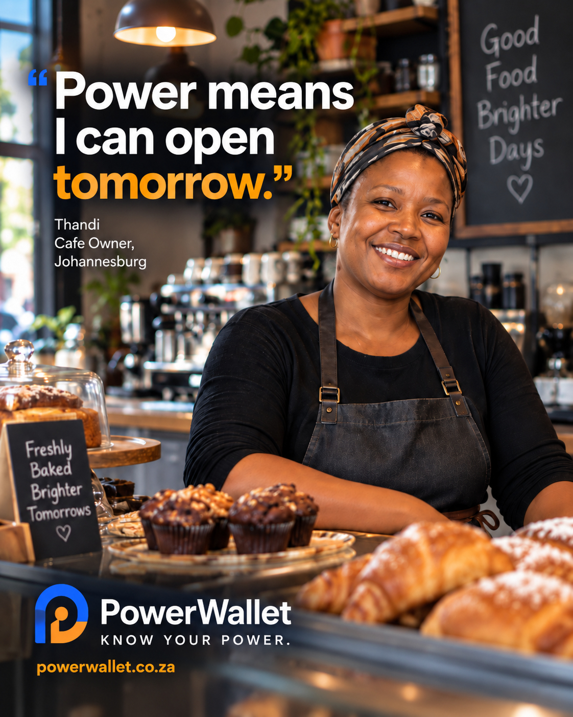 Thandi, cafe owner β Power means I can open tomorrow.