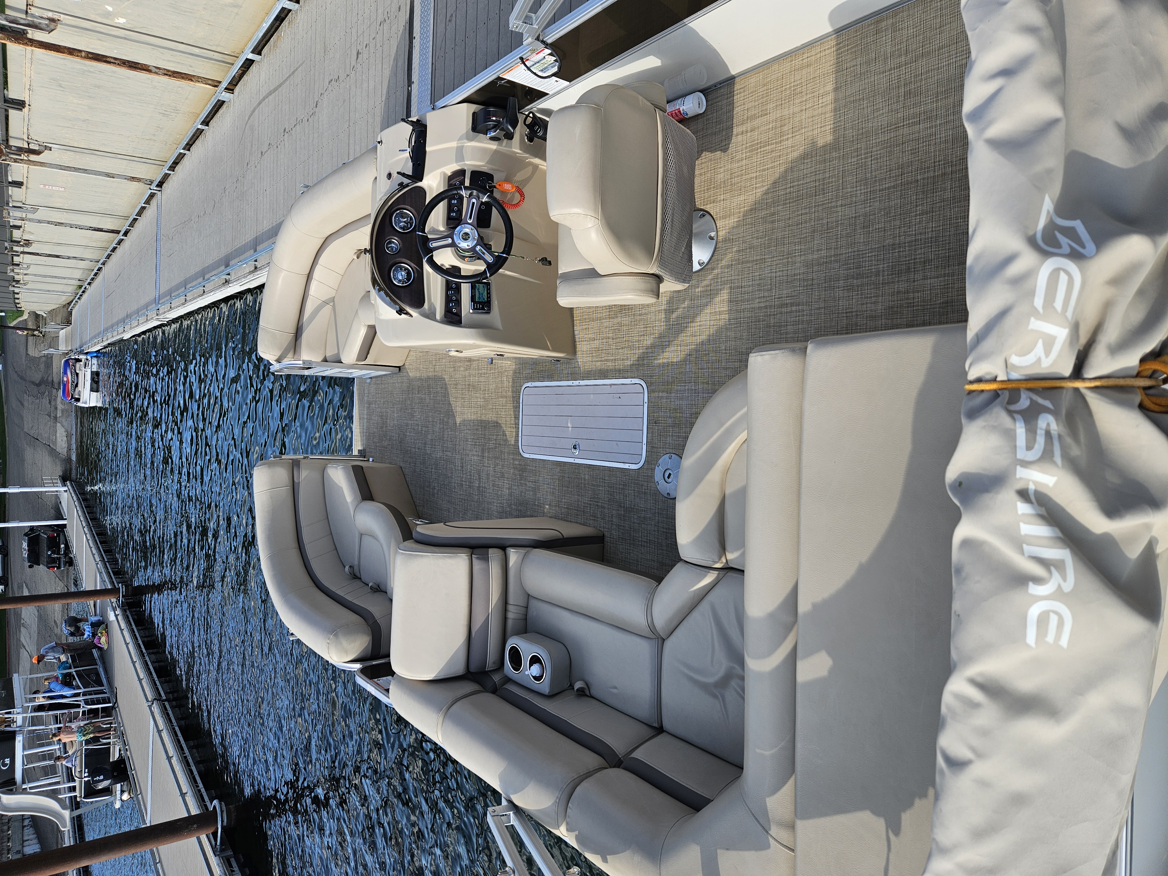 Overhead view of the Berkshire pontoon interior and bow seating