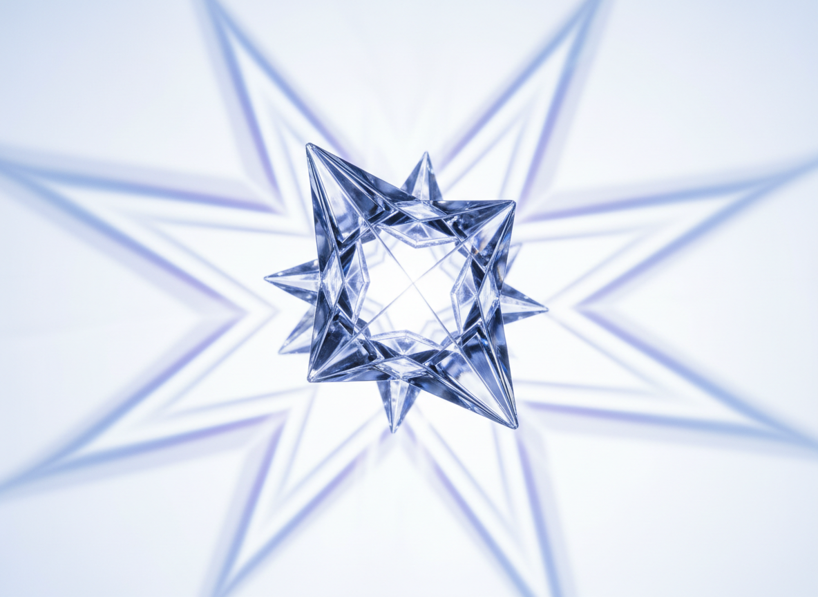 Geometric glass sculpture refracting light representing partnership and innovation