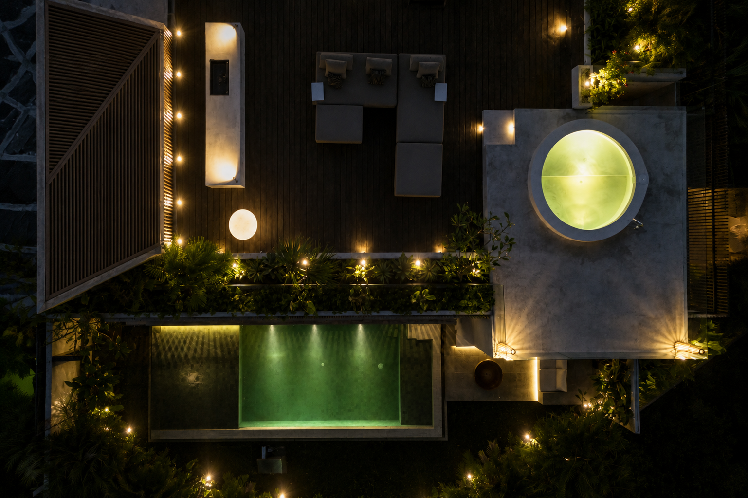 Overhead deck view at night