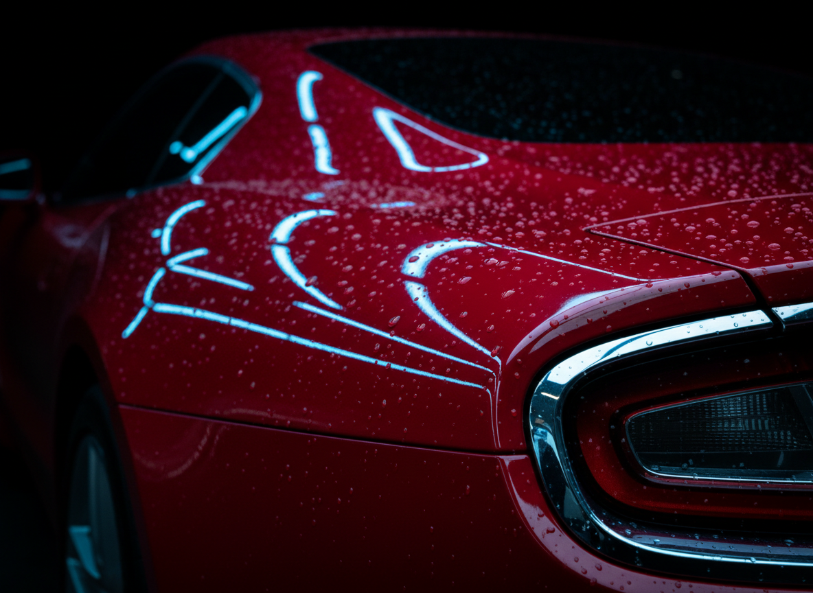 Polished red sports car detail