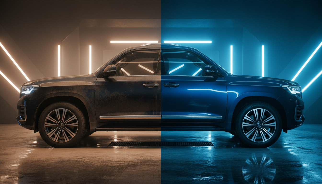 Before and after car wash transformation