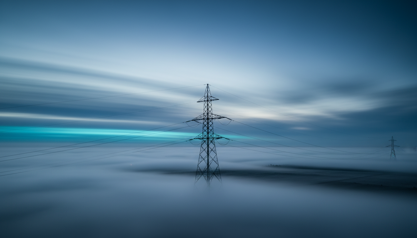 Electrical transmission pylons at twilight