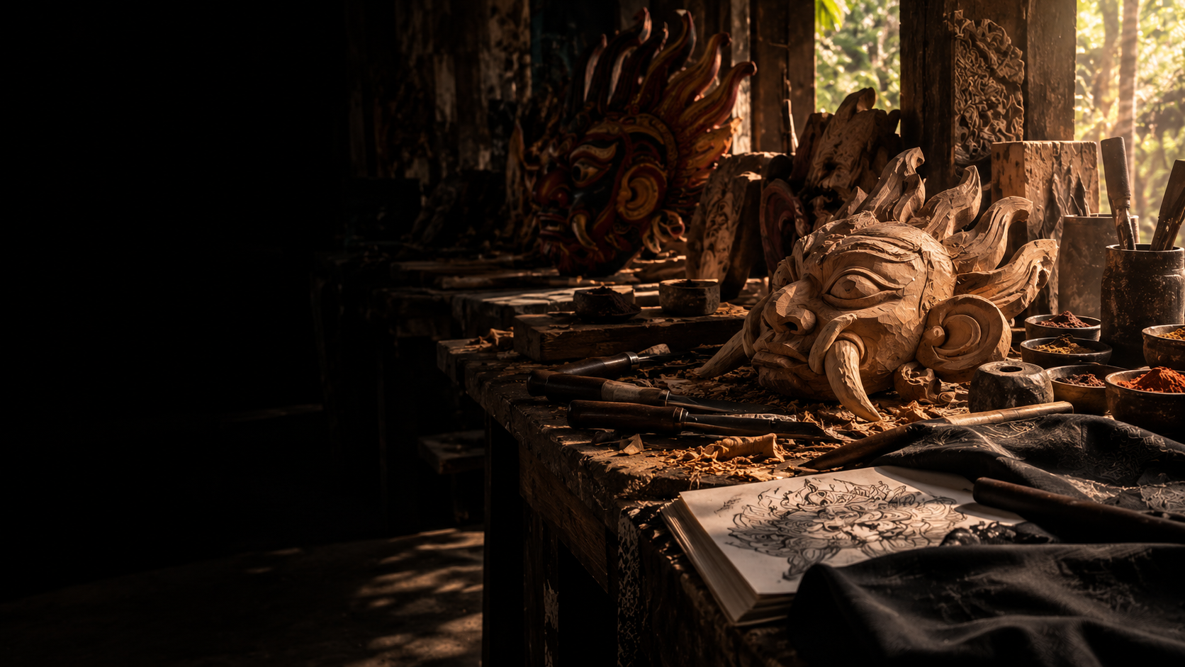 Mask carving workshop in southern Sri Lanka