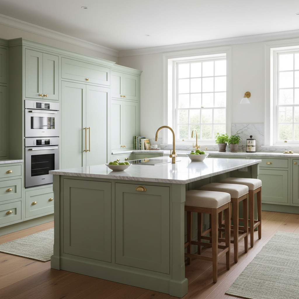 Shaker sage kitchen by Strada in Prestbury, Cheshire