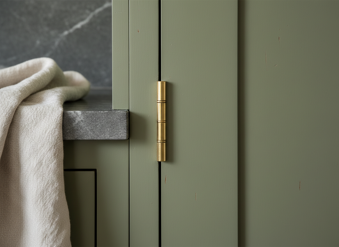 Close-up of precision-engineered cabinetry hardware and joinery detail