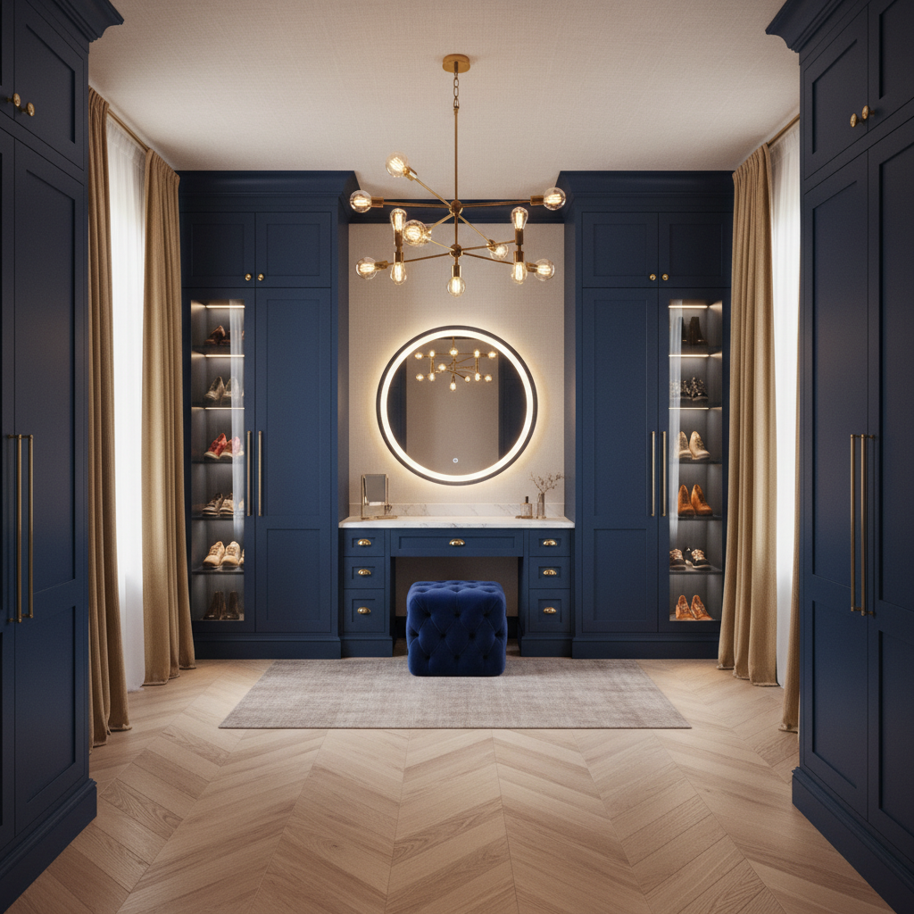 The Navy Dressing Room — bespoke wardrobe collection by Strada Interiors