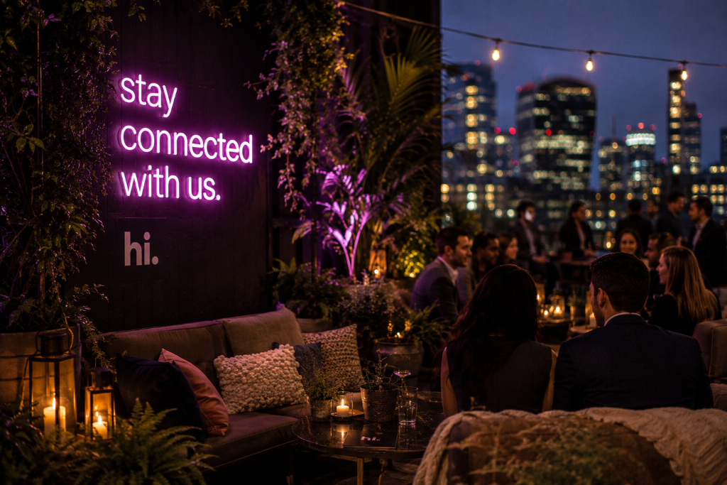 Strategic event planning approach - guest interaction at a Hi Events corporate event