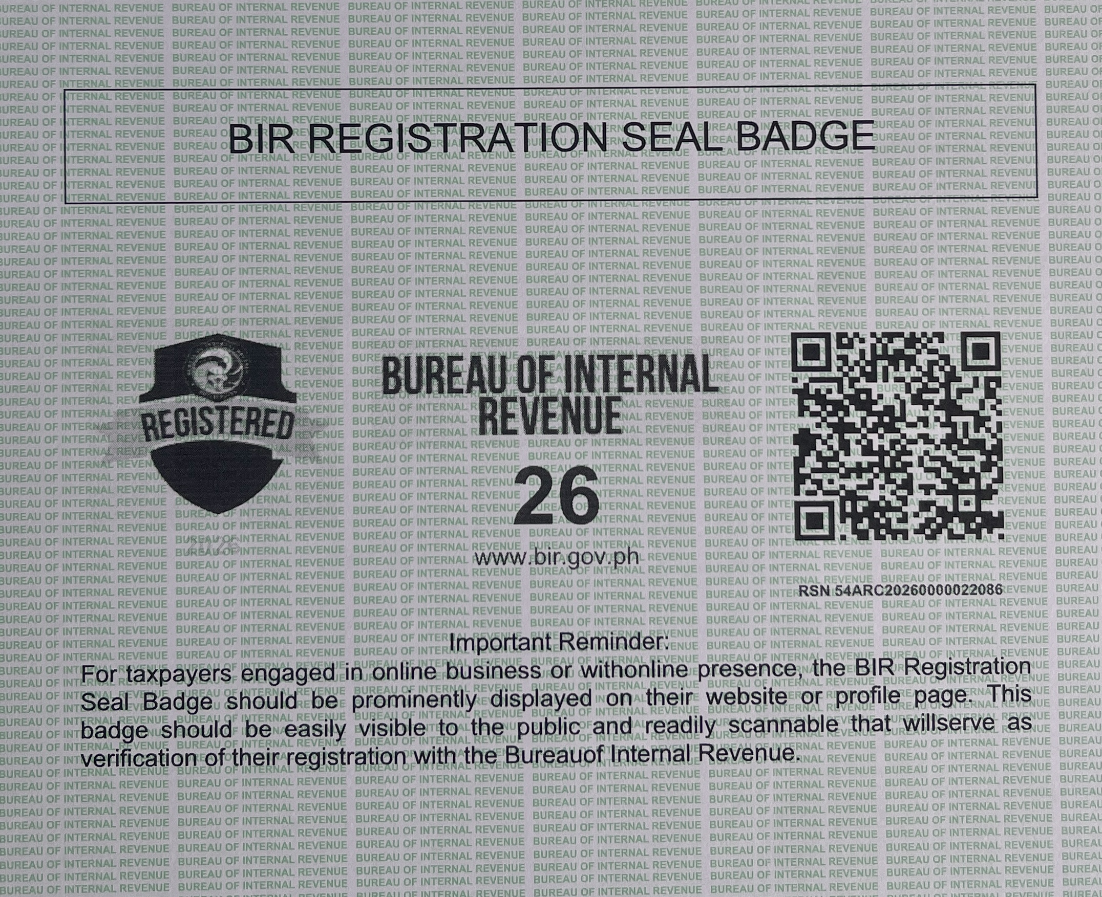 RESIDIA BIR Registration Seal Badge