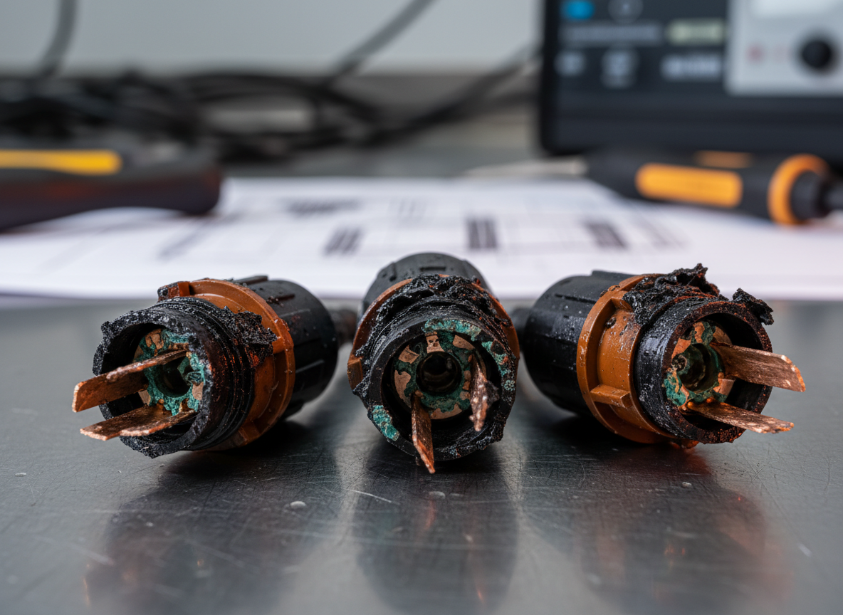 Burnt connector plugs from water ingress