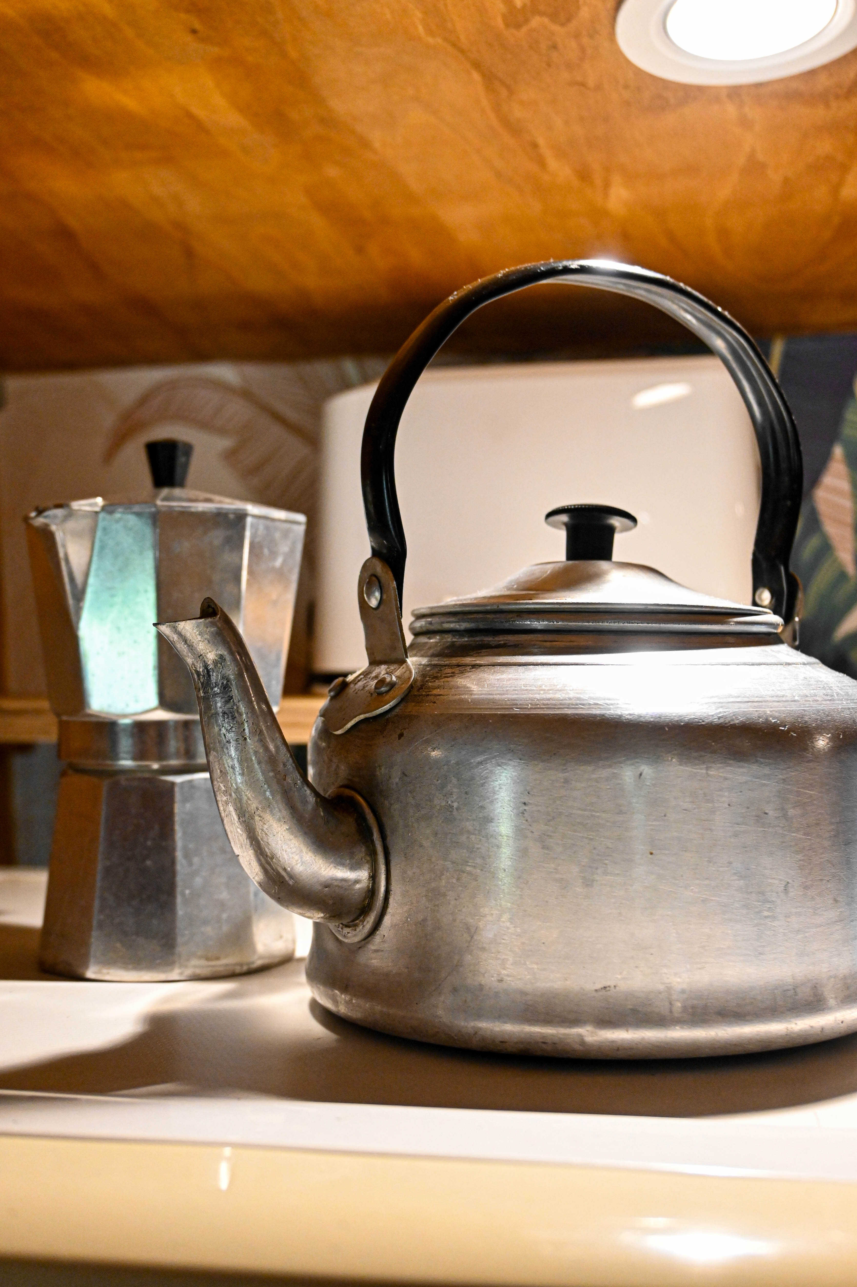 Moka pot and kettle detail