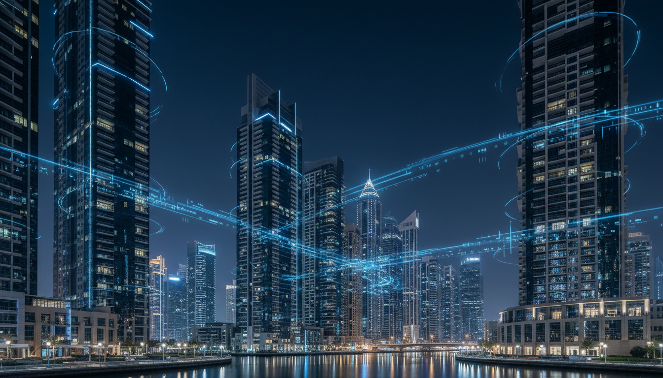 Dubai Business Bay skyline showing SPU UAE technology trading presence