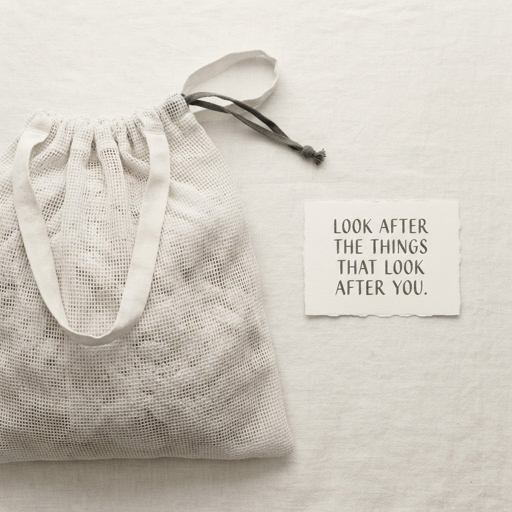 Mesh laundry bag with a care note