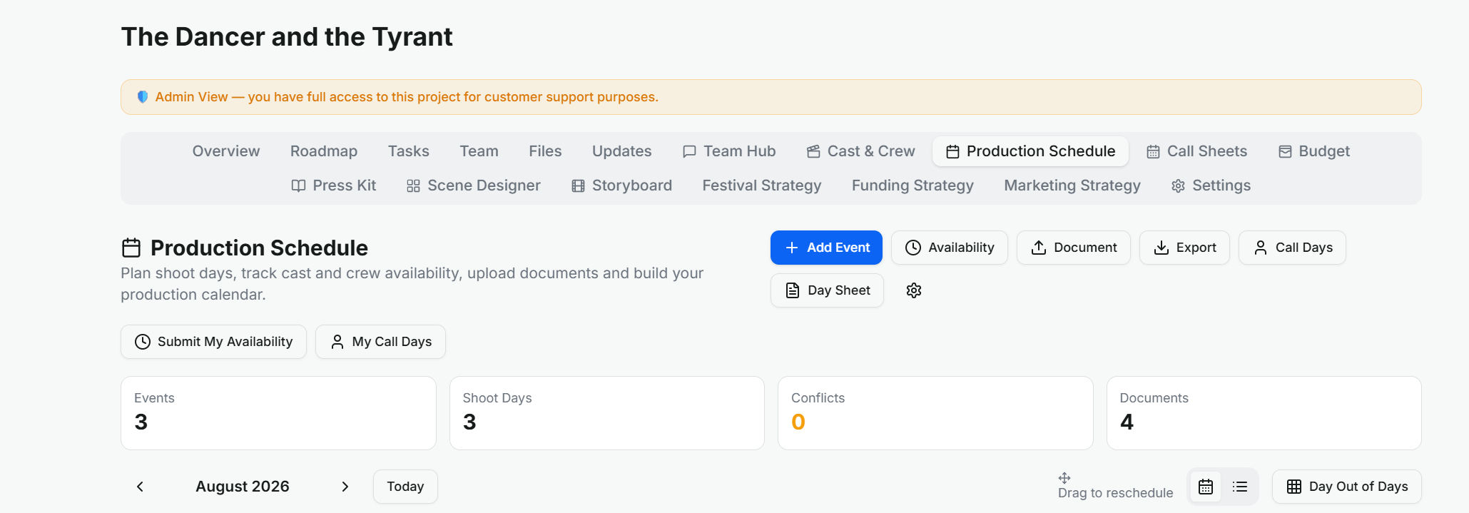 Production Schedule tool preview