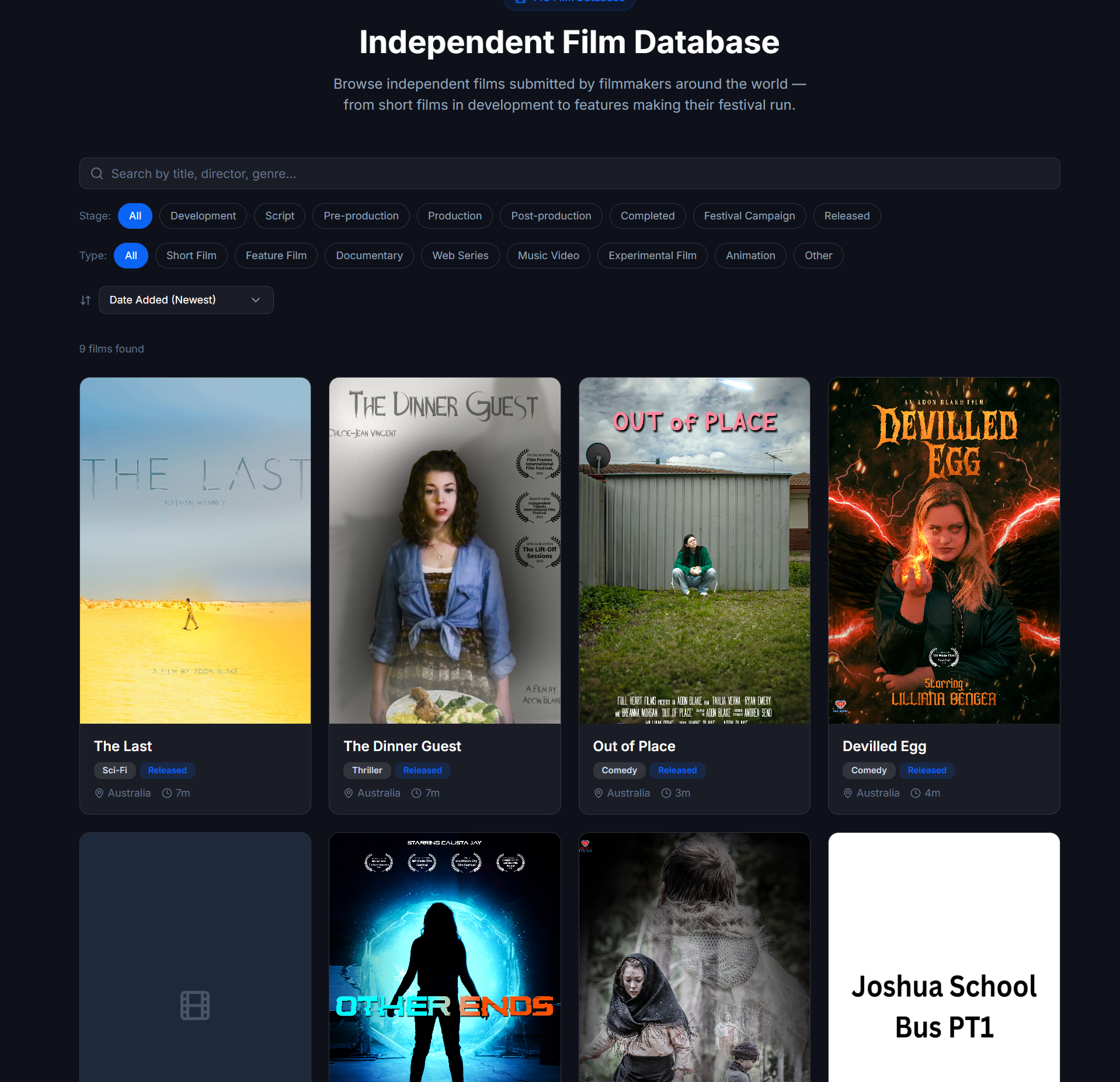 Film Database tool preview