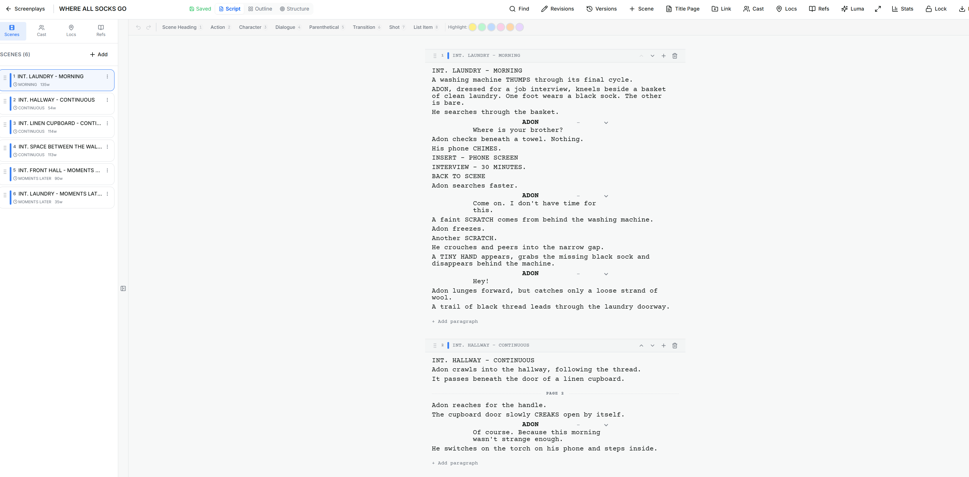 Screenplay Writer tool preview