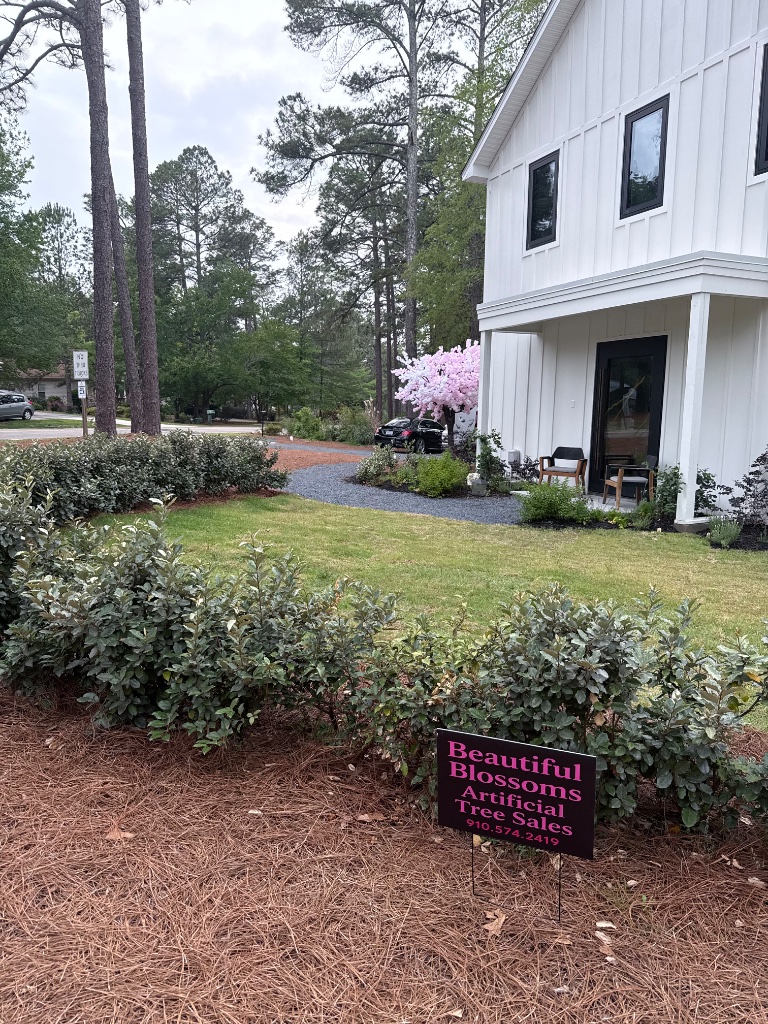 Beautiful Blossoms farmhouse and yard sign in Pinehurst NC