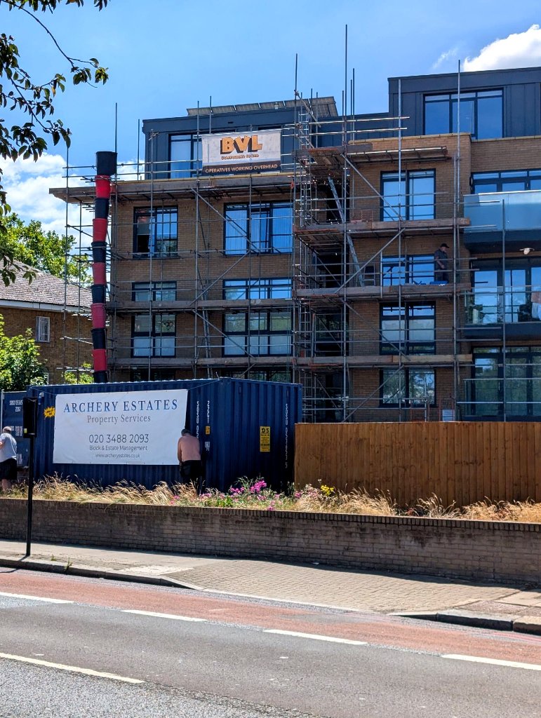 Ladybird Apartments Lee Green SE12 — scaffolding erected for major rectification works managed by Archery Estates
