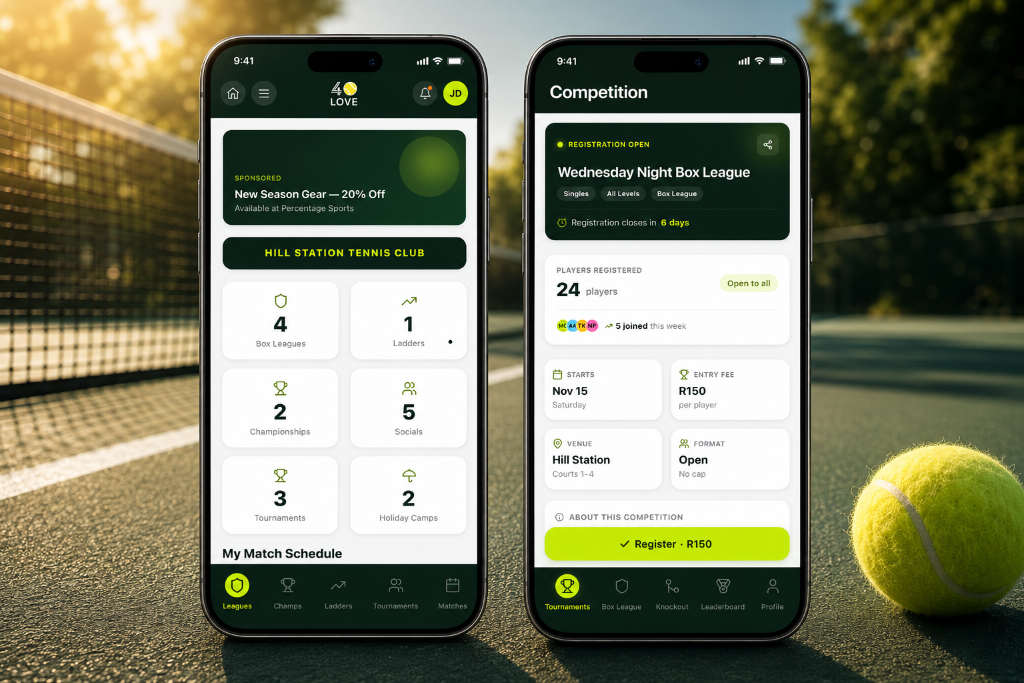 40LOVE app interface mockup on mobile devices