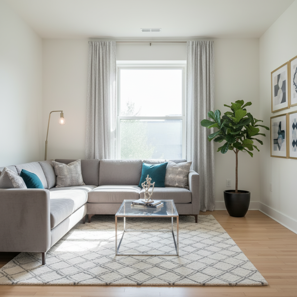 Same room after AI virtual staging - fully furnished